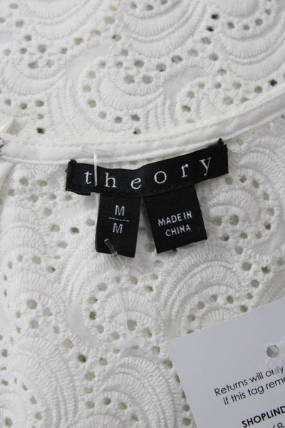 Theory Women Sleeveless Tunic Round Neck White Cotton Boho Size M