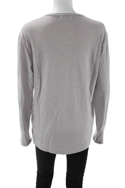 Velvet Mens Long Sleeve Button Round Neck Top Gray Polyester Rayon Size M