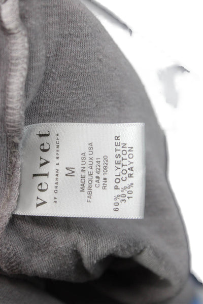 Velvet Mens Long Sleeve Button Round Neck Top Gray Polyester Rayon Size M