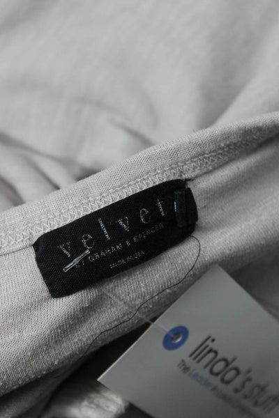 Velvet Mens Long Sleeve Button Round Neck Top Gray Polyester Rayon Size M