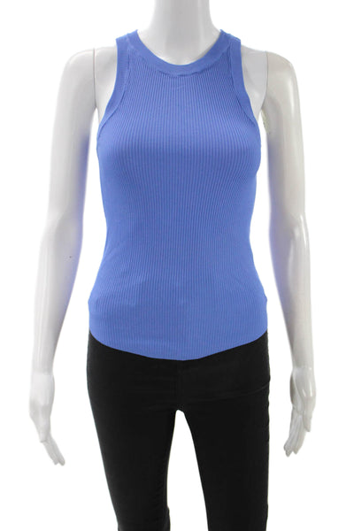 Zara Women Basic Sleeveless Tank Blue Viscose Nylon Crew Neck Size S