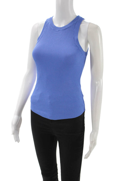 Zara Women Basic Sleeveless Tank Blue Viscose Nylon Crew Neck Size S