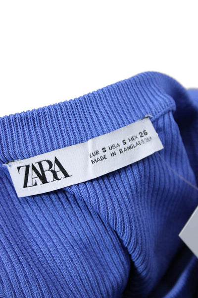 Zara Women Basic Sleeveless Tank Blue Viscose Nylon Crew Neck Size S