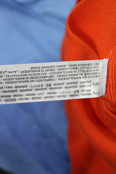 Zara Women Cropped Basic Top Orange Button Crew Neck Long Sleeve Size M