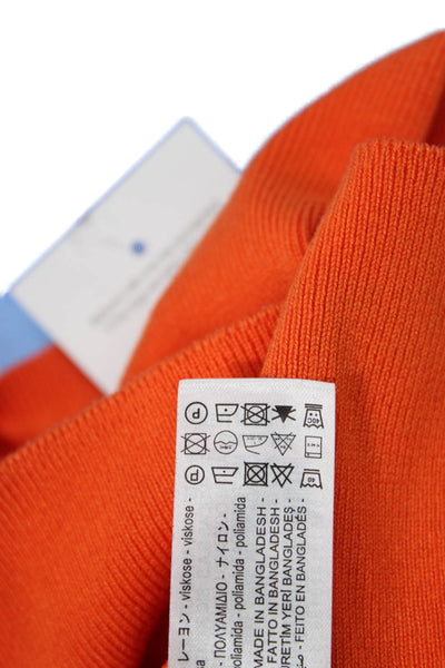 Zara Women Cropped Basic Top Orange Button Crew Neck Long Sleeve Size M