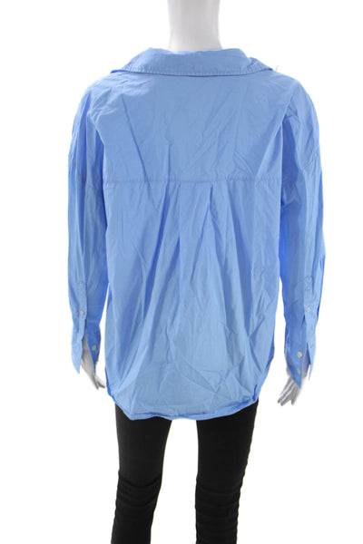 Zara Women Light Blue Cotton Collared Button Up Blouse Long Sleeve Size XS