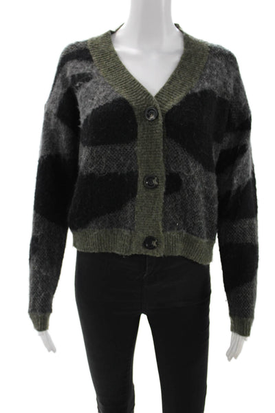 Aqua Unisex Cardigan Sweater Black Camo V Neck Button Long Sleeve Size XS