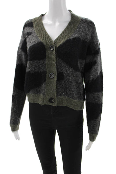 Aqua Unisex Cardigan Sweater Black Camo V Neck Button Long Sleeve Size XS