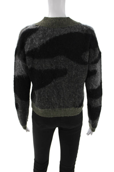 Aqua Unisex Cardigan Sweater Black Camo V Neck Button Long Sleeve Size XS