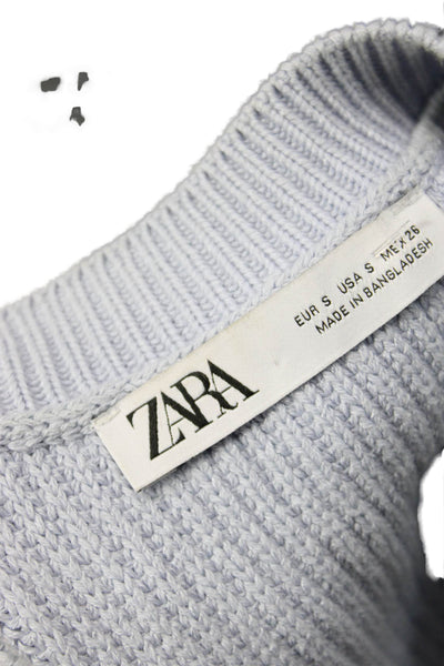 Zara Unisex Sweater Vest V-Neck Light Blue Cotton Viscose Size S
