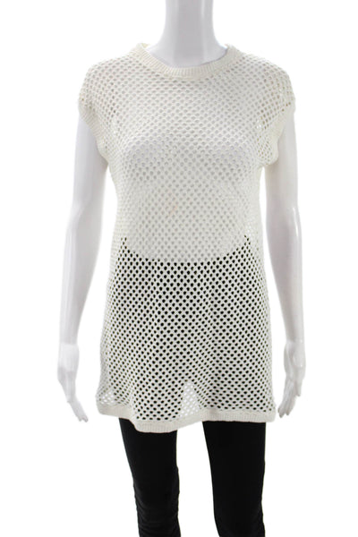 Zara Womens Tunic White Cotton Crew Neck Sleeveless Beach Spring Size S