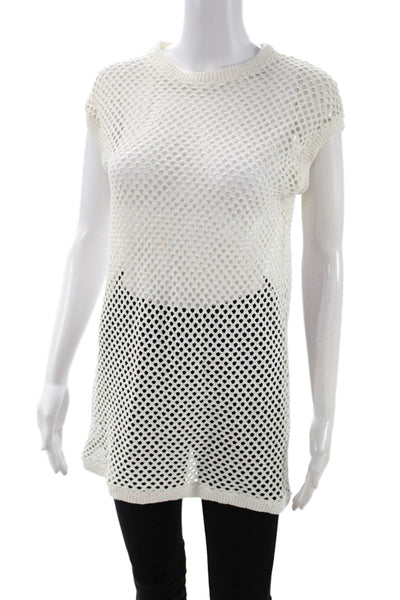 Zara Womens Tunic White Cotton Crew Neck Sleeveless Beach Spring Size S