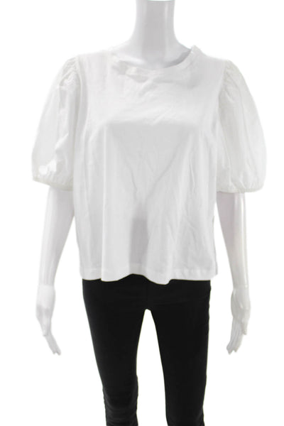 Zara Women Basic Cotton Short Sleeve Blouse White Size XL