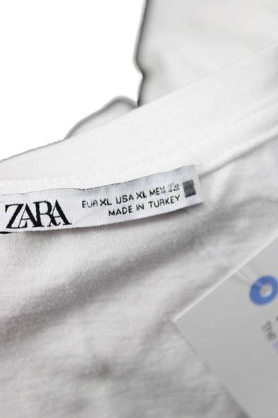 Zara Women Basic Cotton Short Sleeve Blouse White Size XL