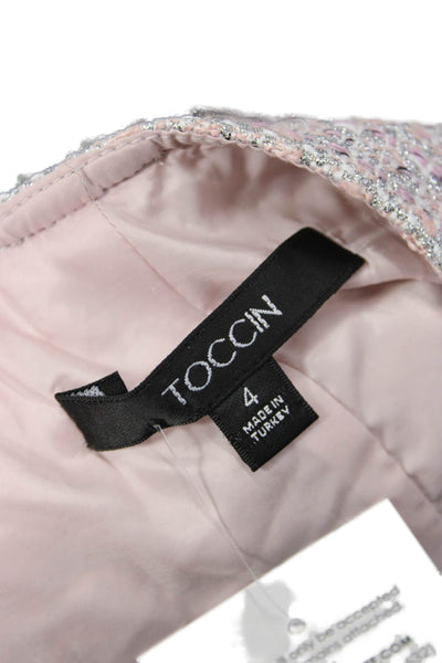 Toccin Women Straight Pencil Skirt Pink Lurex Blend Knee Length Size 4
