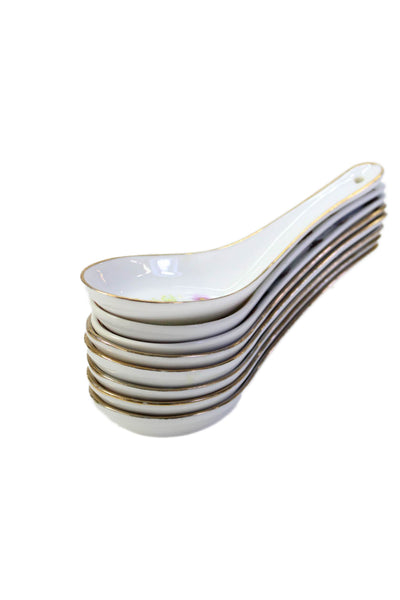 Designer Vintage Porcelain Hand Painted Chinese Soup Spoons Mixed Lot of 8