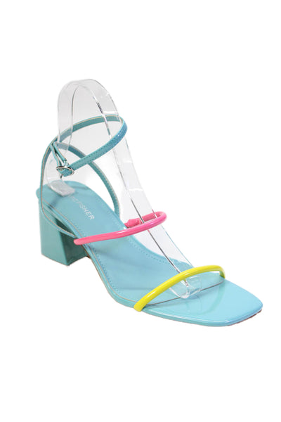 Marc Fisher Womens Square Toe Ankle Strap Heels Shoes Blue Combo Size 8M