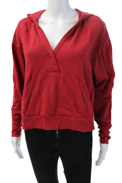 Sweaty Betty Womens Pullover Hoodie Red V-Neck Long Sleeve Drawstring Size S