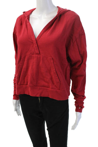 Sweaty Betty Womens Pullover Hoodie Red V-Neck Long Sleeve Drawstring Size S