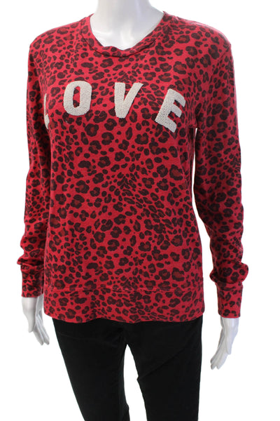 Sundry Unisex Leopard Print Pullover Sweater Red Long Sleeve Crew Neck Size 1