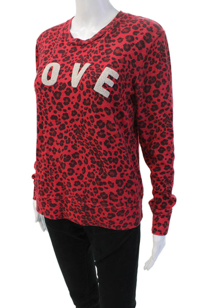 Sundry Unisex Leopard Print Pullover Sweater Red Long Sleeve Crew Neck Size 1