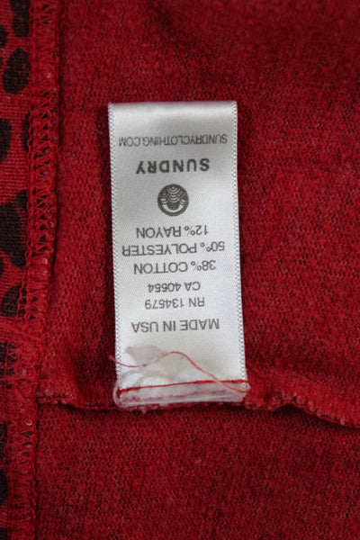 Sundry Unisex Leopard Print Pullover Sweater Red Long Sleeve Crew Neck Size 1