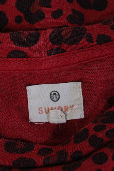 Sundry Unisex Leopard Print Pullover Sweater Red Long Sleeve Crew Neck Size 1