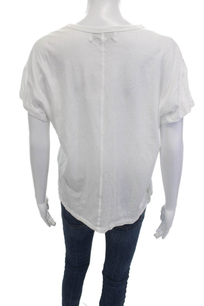 Wildfox Women White Striped V-Neck Basic T-Shirt Short Sleeve Cotton Size S