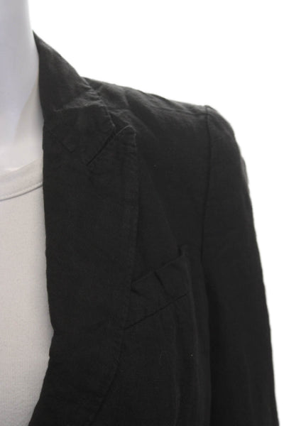 120% Lino Unisex Black Linen Blazer V-Neck Button Long Sleeve Size 40