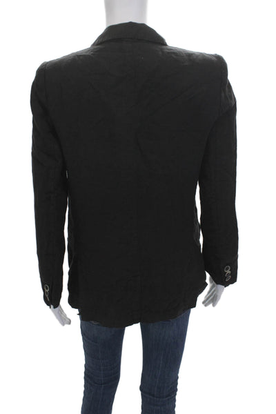 120% Lino Unisex Black Linen Blazer V-Neck Button Long Sleeve Size 40