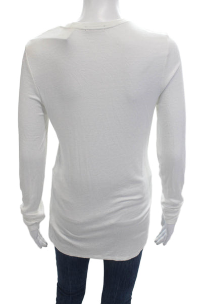 ATM Women Basic Cotton Blend White Long Sleeve Button-Up Crew Neck Size M