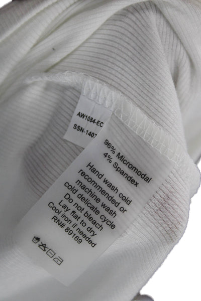 ATM Women Basic Cotton Blend White Long Sleeve Button-Up Crew Neck Size M