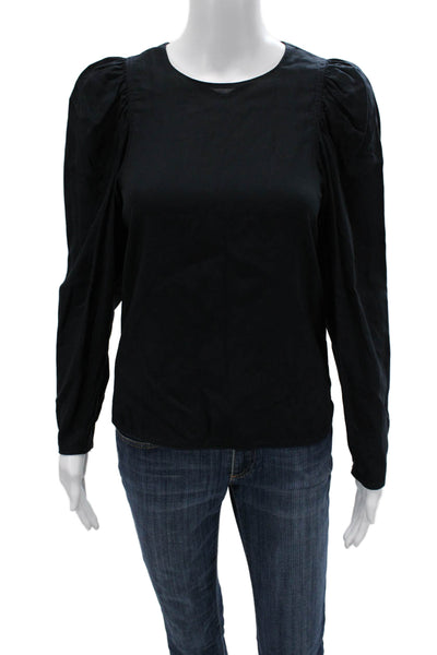 Rebecca Taylor Women Black Tencel Long Sleeve Round Neck Blouse Classic Size XS