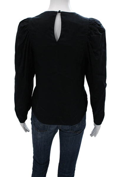 Rebecca Taylor Women Black Tencel Long Sleeve Round Neck Blouse Classic Size XS