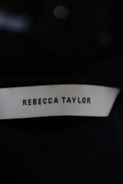 Rebecca Taylor Women Black Tencel Long Sleeve Round Neck Blouse Classic Size XS