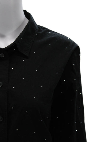 J Crew Women Basic Black Polka Dot Collared Button-Up Long Sleeve Cotton Size L