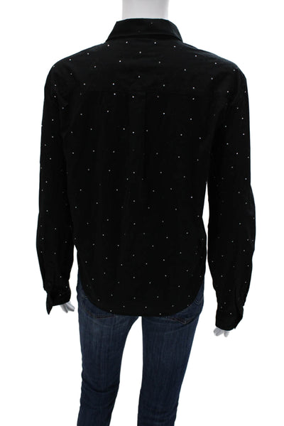 J Crew Women Basic Black Polka Dot Collared Button-Up Long Sleeve Cotton Size L