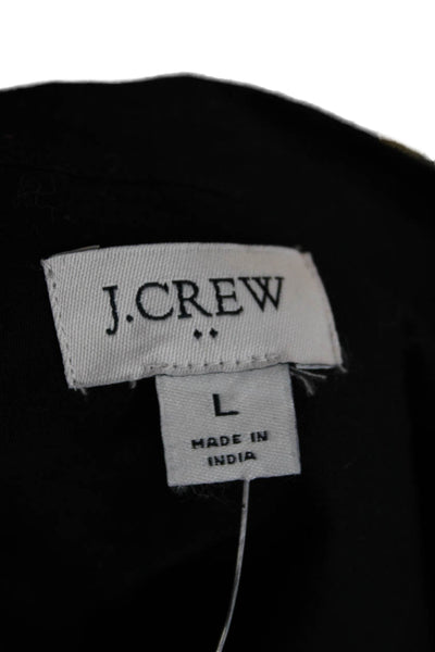 J Crew Women Basic Black Polka Dot Collared Button-Up Long Sleeve Cotton Size L