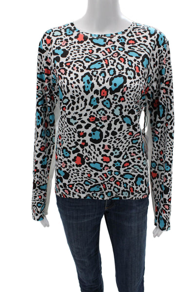 Tail Women Black Leopard Print Round Neck Long Sleeve Zip T-Shirt Size XL