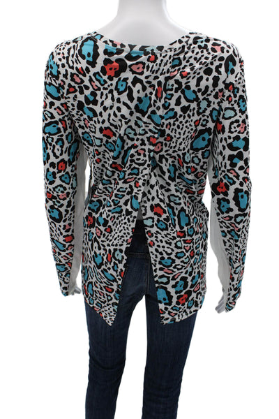Tail Women Black Leopard Print Round Neck Long Sleeve Zip T-Shirt Size XL