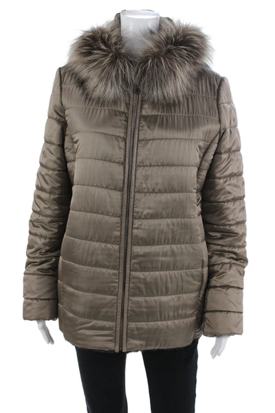 Autunno Womens Quilted Puffer Jacket Brown High Neck Zip Polyester Size M