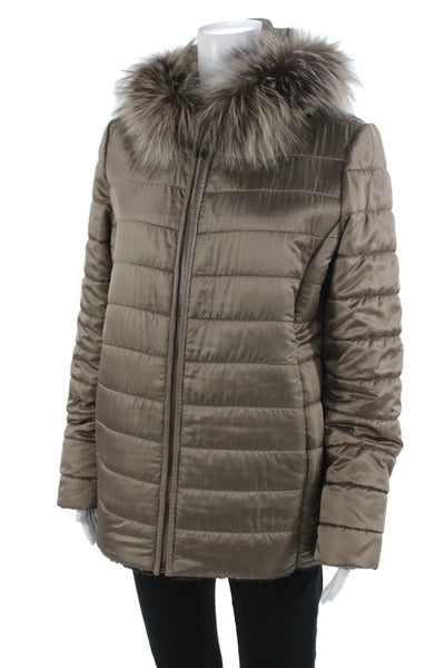 Autunno Womens Quilted Puffer Jacket Brown High Neck Zip Polyester Size M