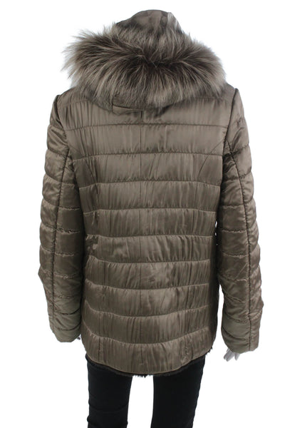 Autunno Womens Quilted Puffer Jacket Brown High Neck Zip Polyester Size M