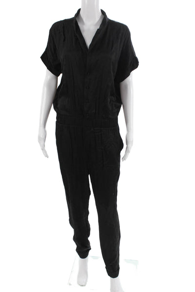Chaser Womens Black V-Neck Short Sleeve Jumpsuit Viscose Rayon Size S