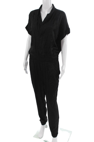 Chaser Womens Black V-Neck Short Sleeve Jumpsuit Viscose Rayon Size S