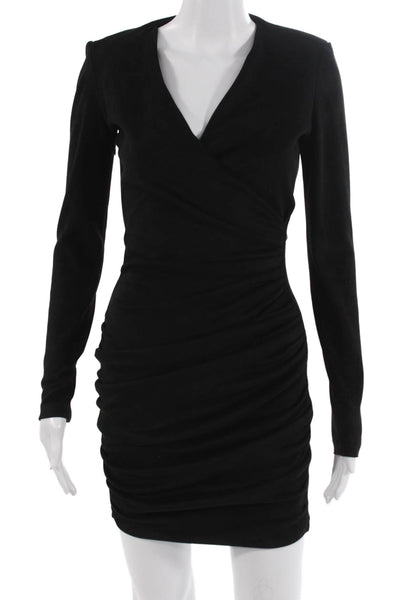 Maje Women Black Bodycon Mini Dress Long Sleeve V-Neck Zip Size 36
