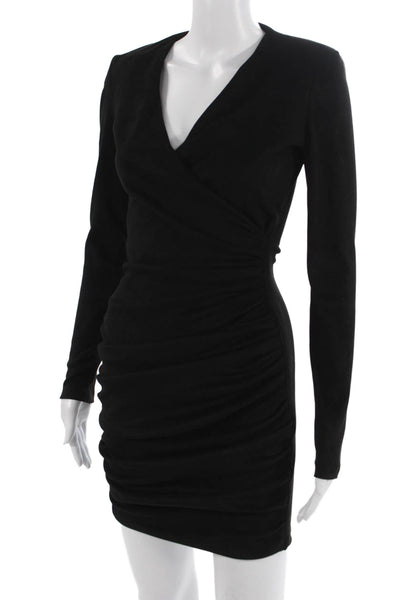 Maje Women Black Bodycon Mini Dress Long Sleeve V-Neck Zip Size 36
