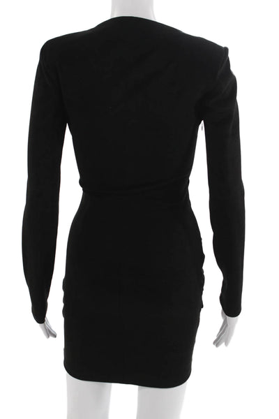 Maje Women Black Bodycon Mini Dress Long Sleeve V-Neck Zip Size 36
