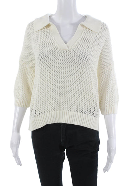 Velvet By Jenny Graham Unisex White V-Neck Pullover 3/4 Sleeve Size S