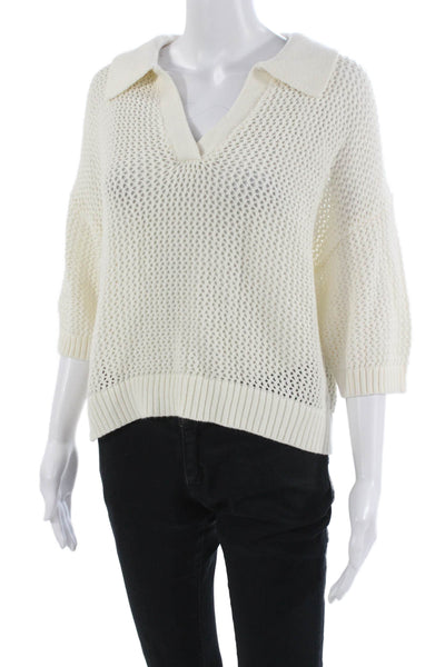 Velvet By Jenny Graham Unisex White V-Neck Pullover 3/4 Sleeve Size S